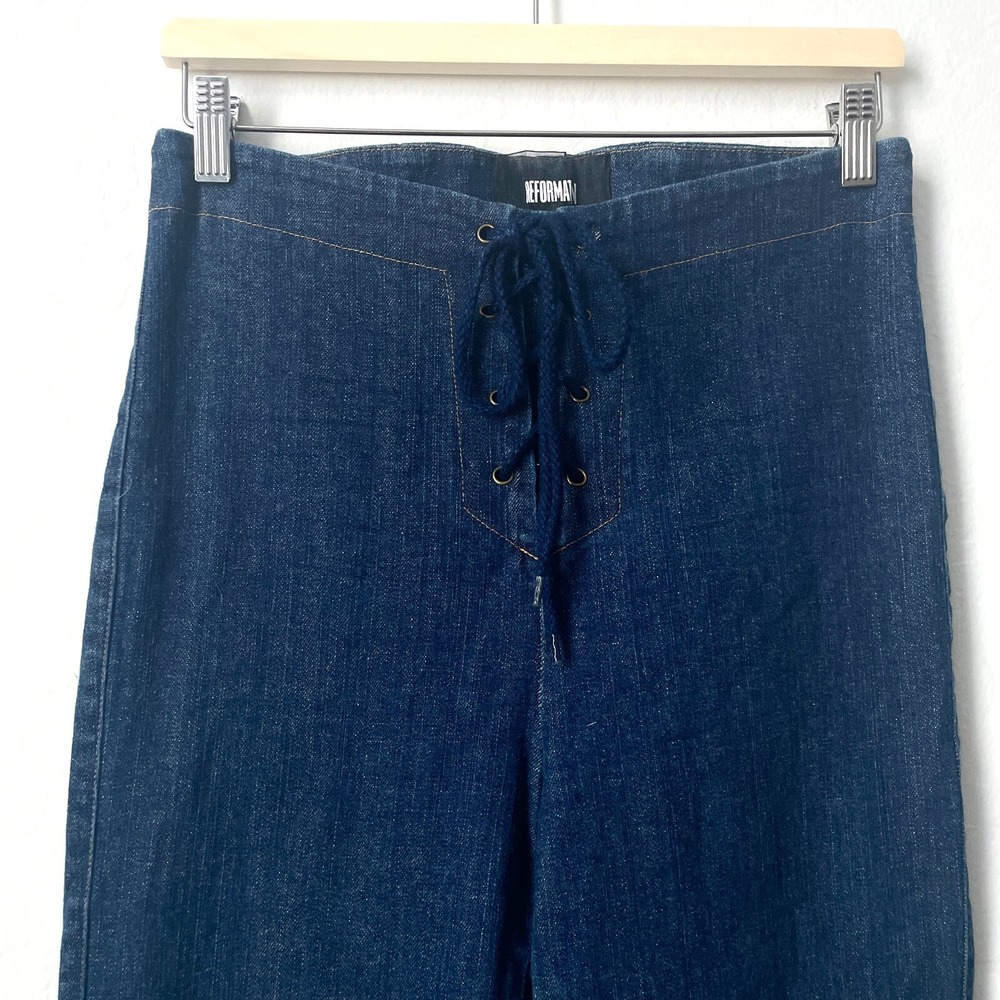 Reformation Lace‎ Up Front Wide Leg Flared Bell Bottom Jeans Size 6 - Picture 2 of 8